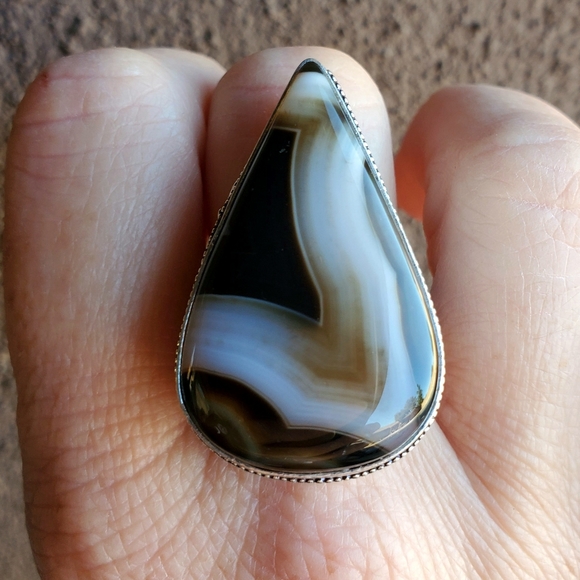 New Huge Botswana Agate 925 Silver Ring. - Picture 5 of 16